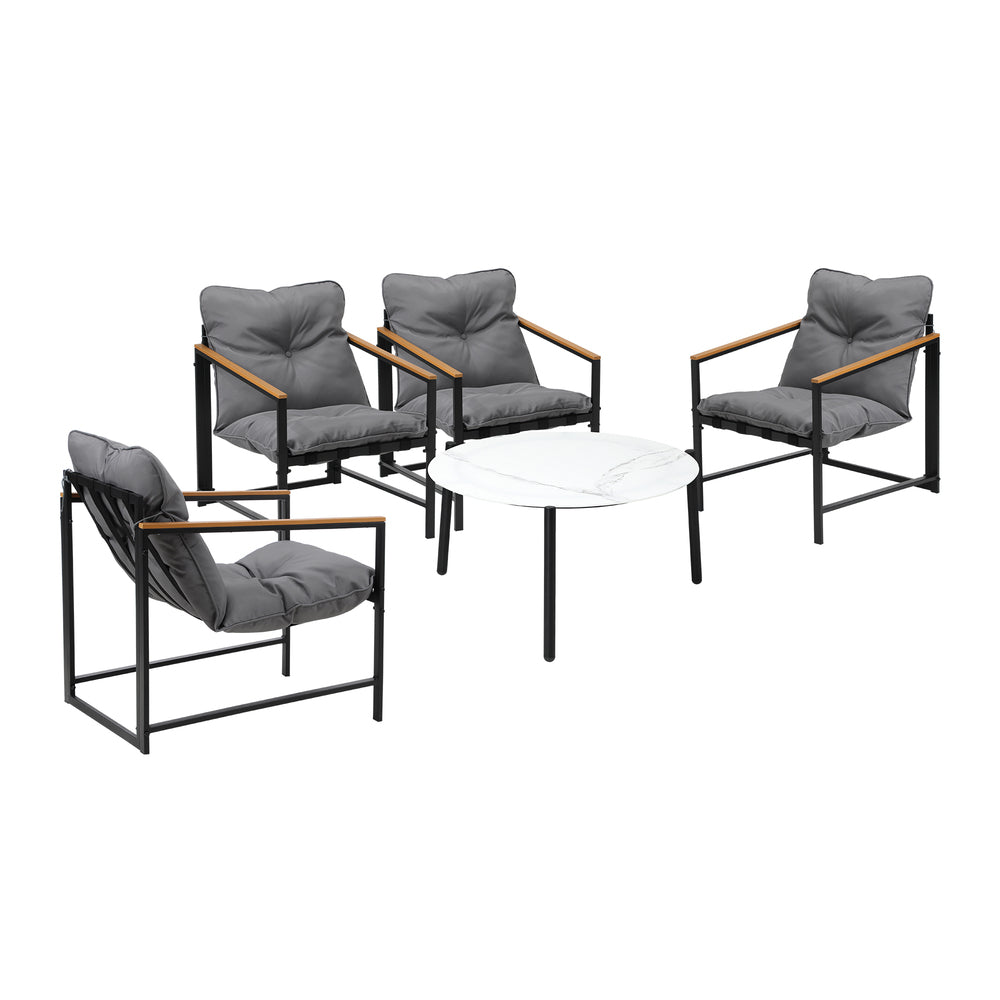 Livsip 4 Seater Outdoor Patio Set 70CM Round White Marble Table