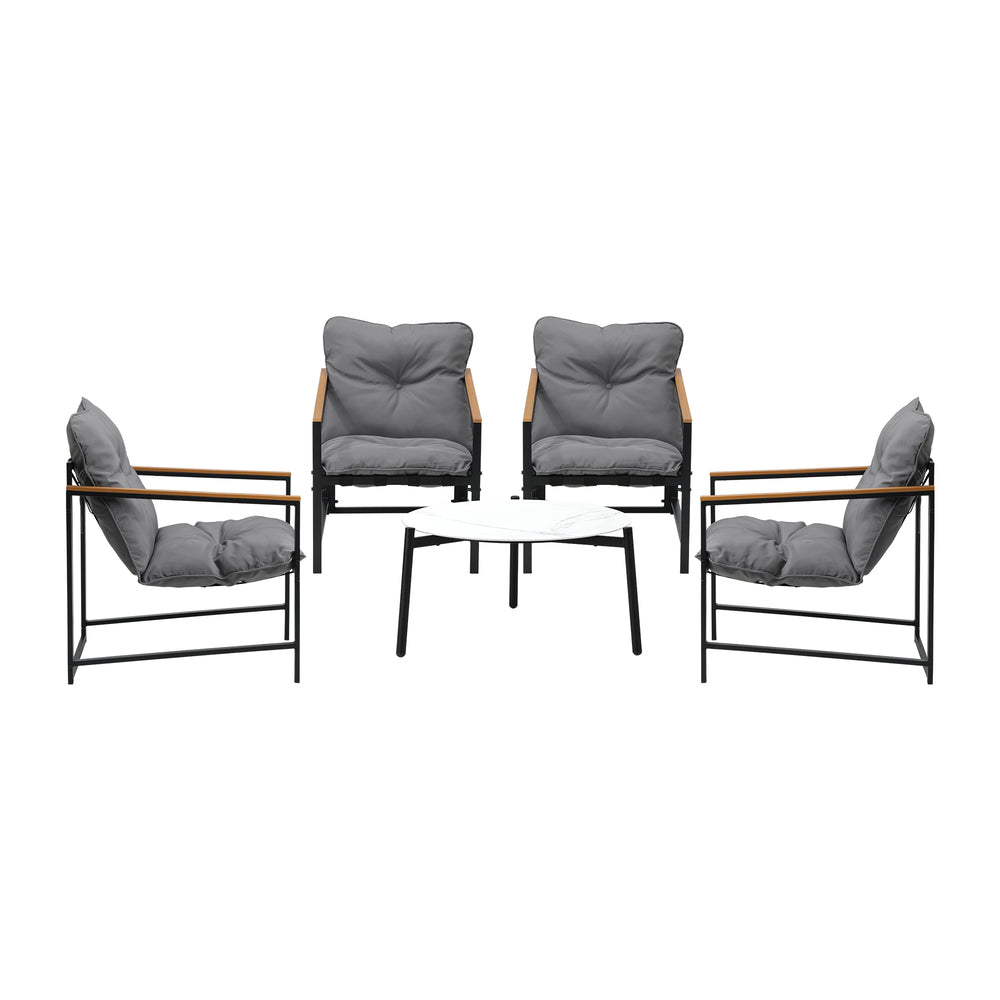 Livsip 4 Seater Outdoor Patio Set 70CM Round White Marble Table