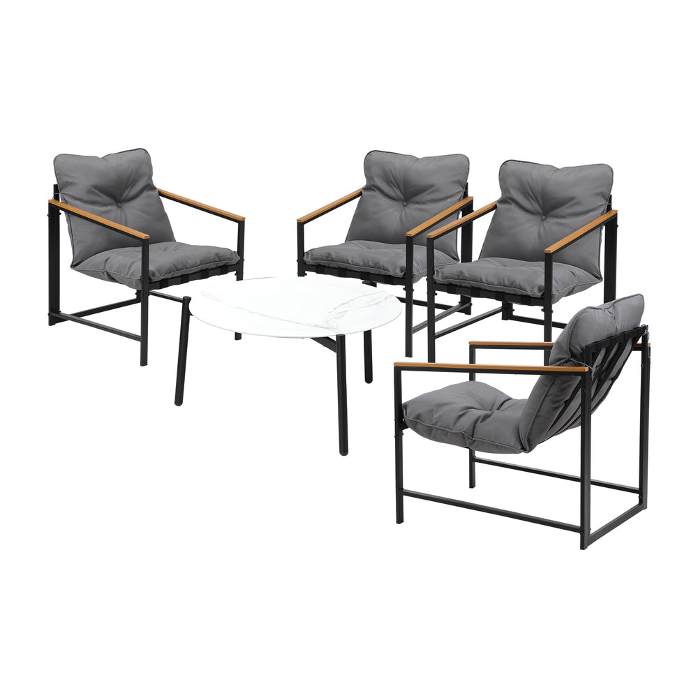 Livsip 4 Seater Outdoor Patio Set 70CM Round White Marble Table