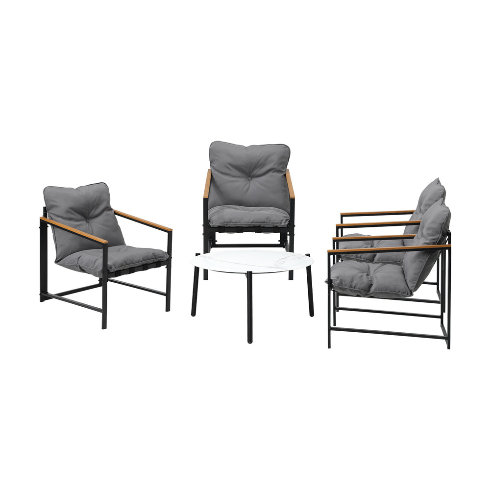 Livsip 4 Seater Outdoor Patio Set 70CM Round White Marble Table