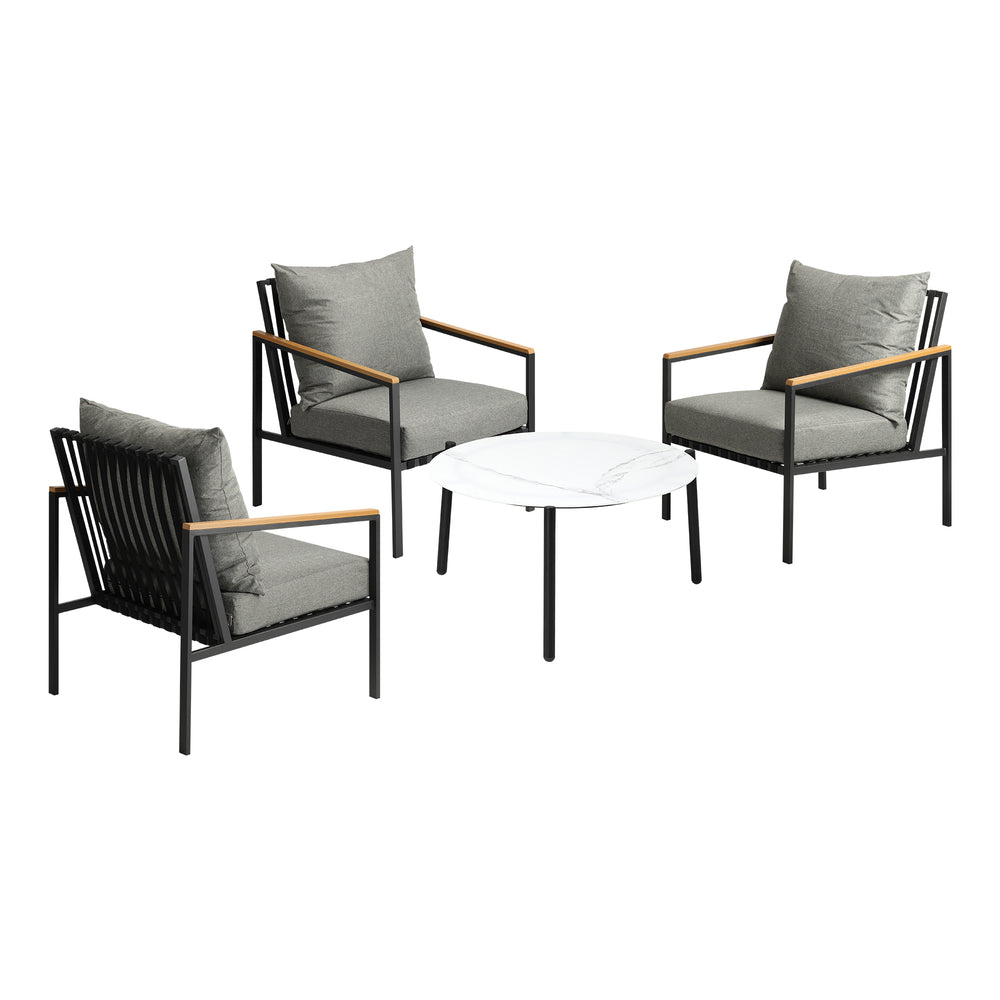 Livsip 4PCS Outdoor Lounge Set White 70cm Coffee Table with Chairs