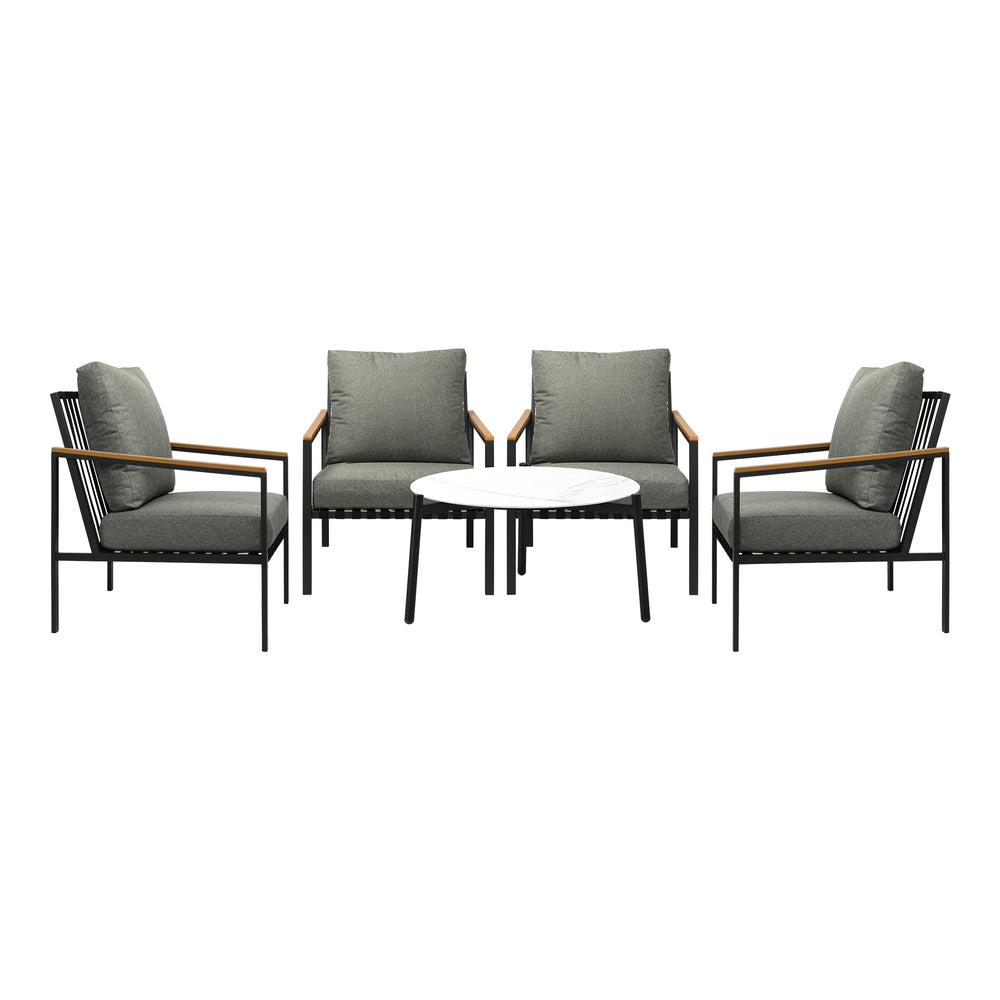 Livsip 5PC Outdoor Patio Set White 70cm Coffee Table Sofa Chairs