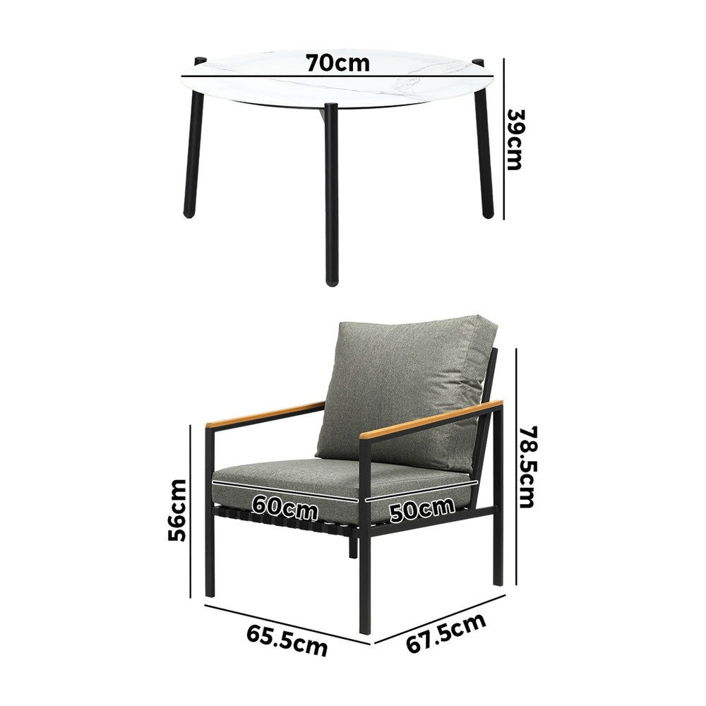 Livsip 5PC Outdoor Patio Set White 70cm Coffee Table Sofa Chairs