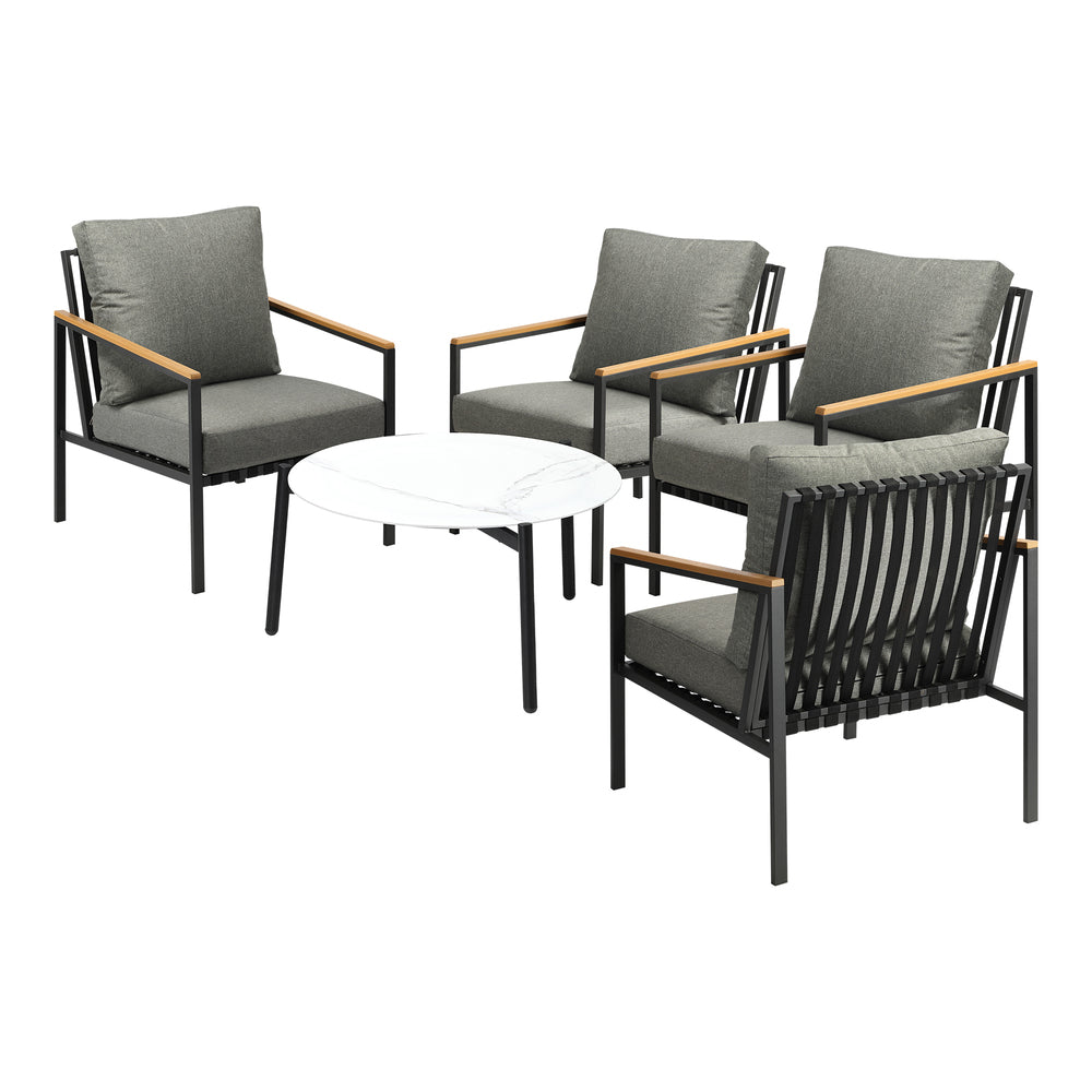 Livsip 5PC Outdoor Patio Set White 70cm Coffee Table Sofa Chairs