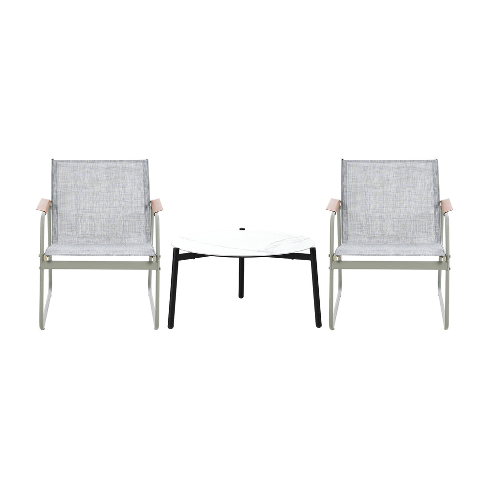 Livsip 3PCS Outdoor Bistro Set Patio Chair 70cm White Table Textilene