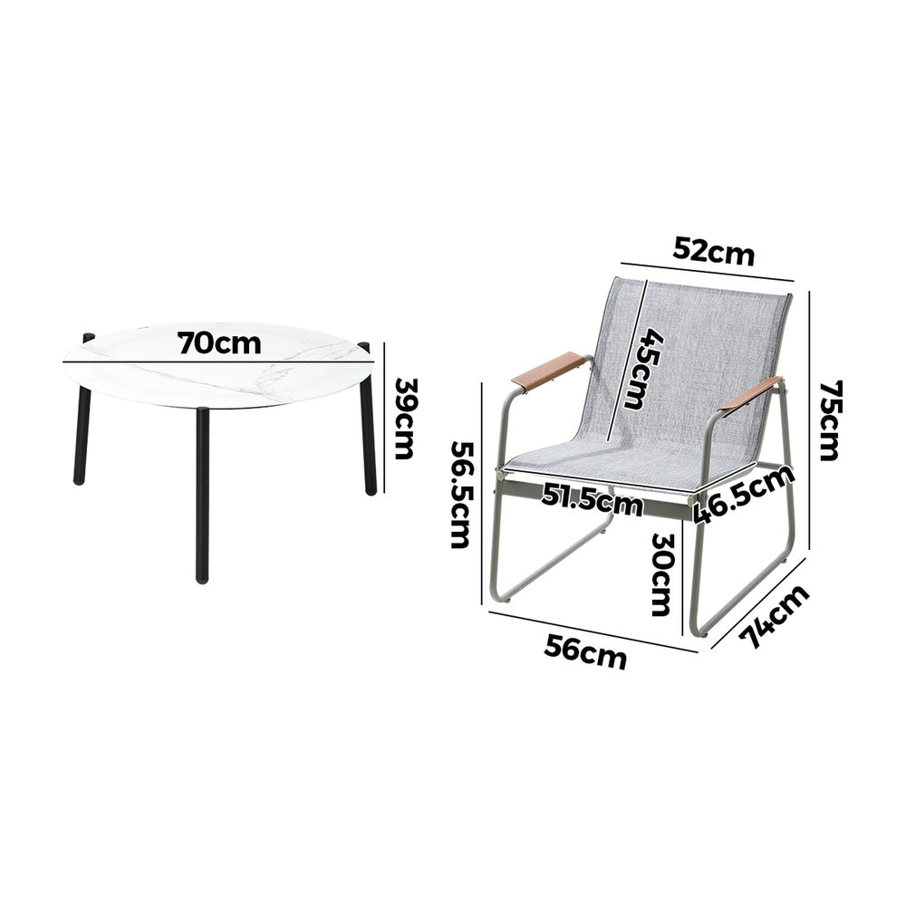 Livsip 3PCS Outdoor Bistro Set Patio Chair 70cm White Table Textilene