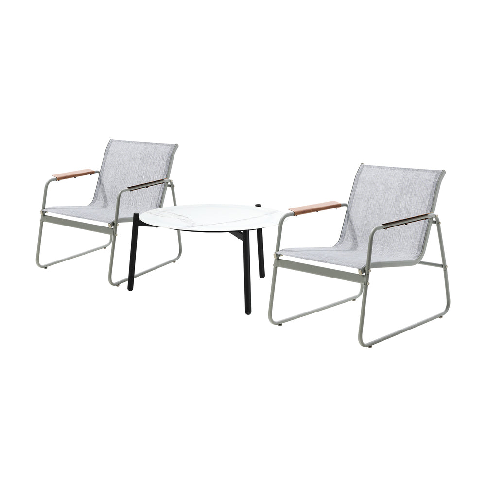 Livsip 3PCS Outdoor Bistro Set Patio Chair 70cm White Table Textilene