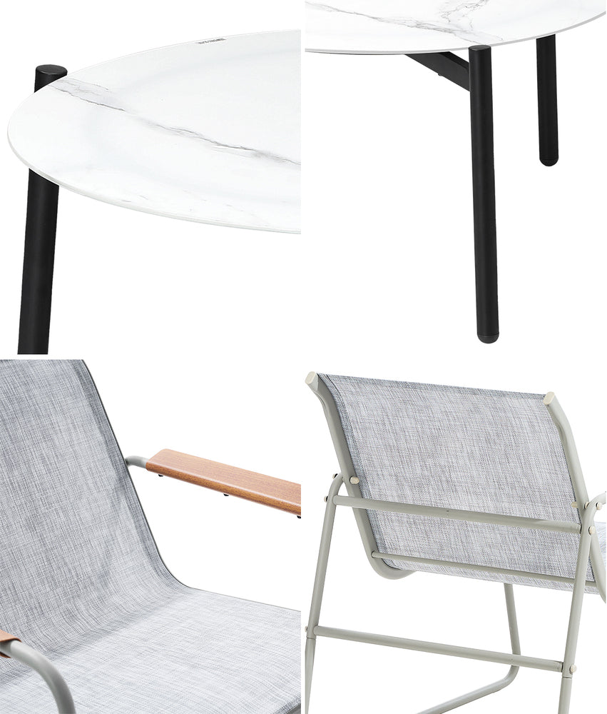 Livsip 3PCS Outdoor Bistro Set Patio Chair 70cm White Table Textilene