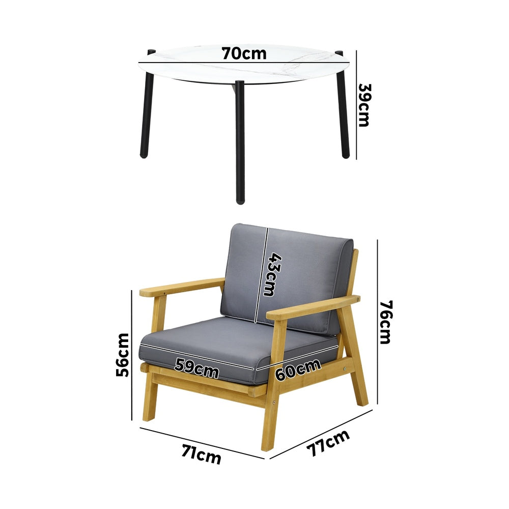 Livsip 2 Seater Outdoor Lounge Set 70cm White Coffee Side Table
