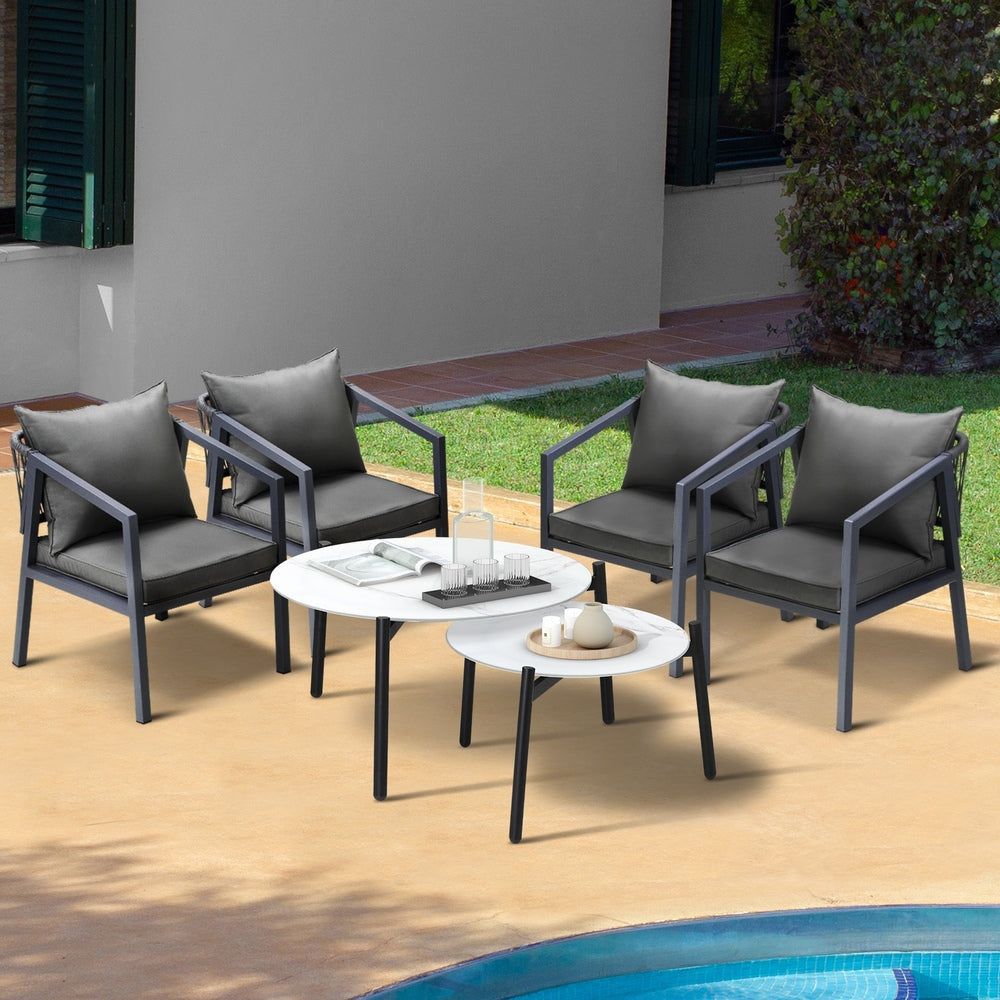 Livsip 6PCS Outdoor Patio Set White 70cm Coffee Table Set Grey Chairs