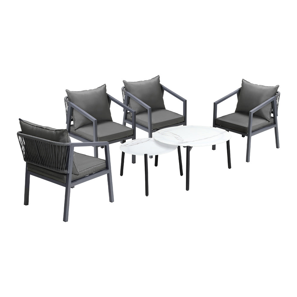 Livsip 6PCS Outdoor Patio Set White 70cm Coffee Table Set Grey Chairs