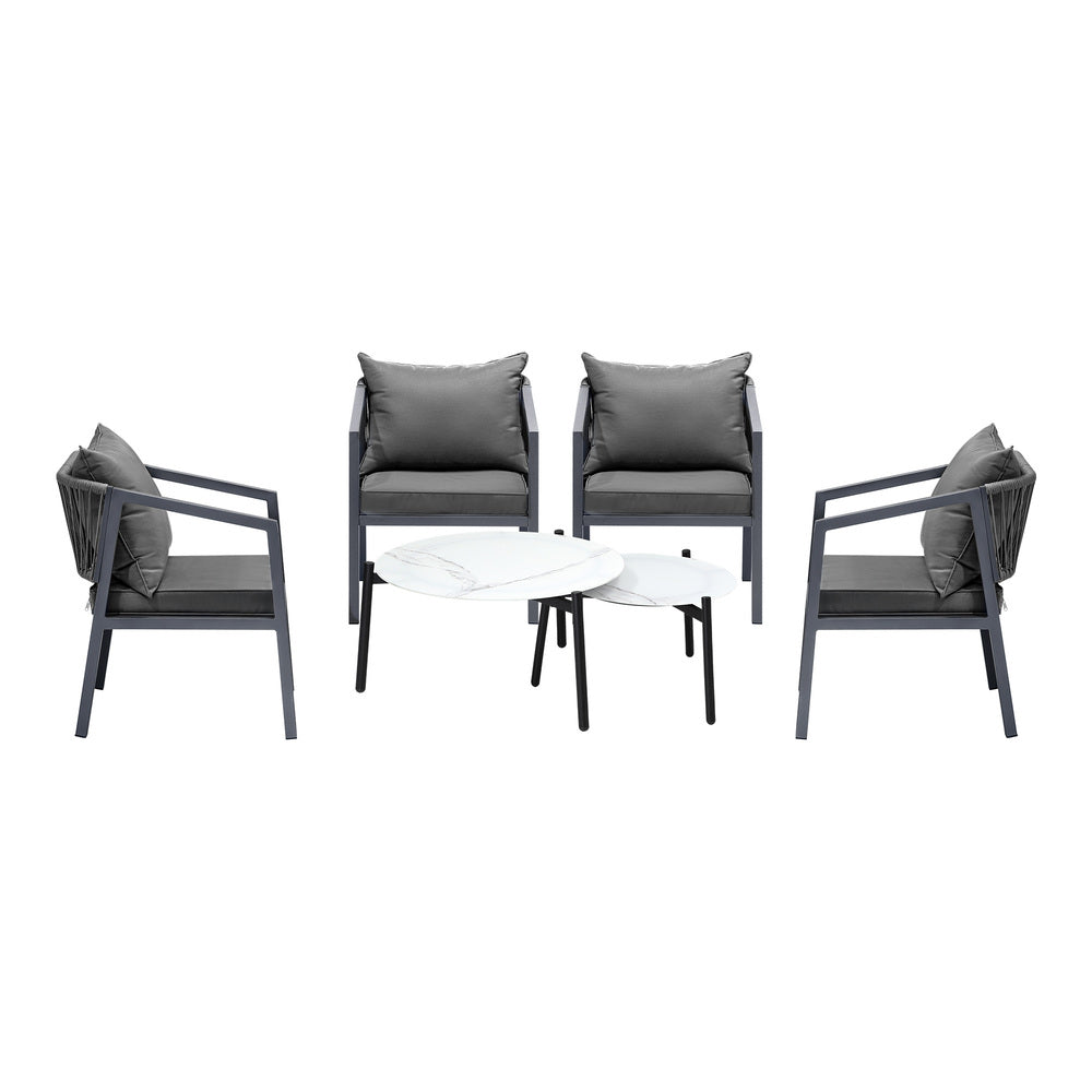 Livsip 6PCS Outdoor Patio Set White 70cm Coffee Table Set Grey Chairs