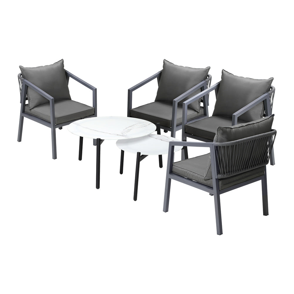 Livsip 6PCS Outdoor Patio Set White 70cm Coffee Table Set Grey Chairs