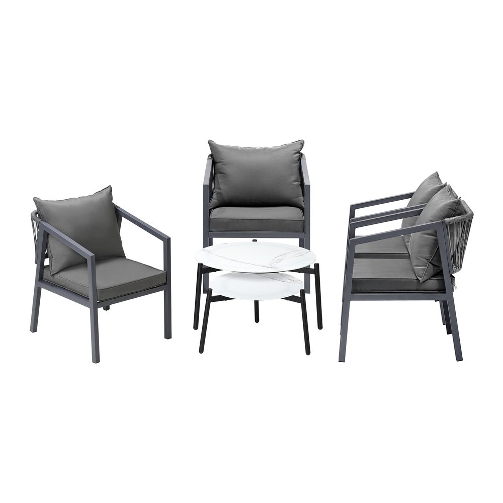 Livsip 6PCS Outdoor Patio Set White 70cm Coffee Table Set Grey Chairs