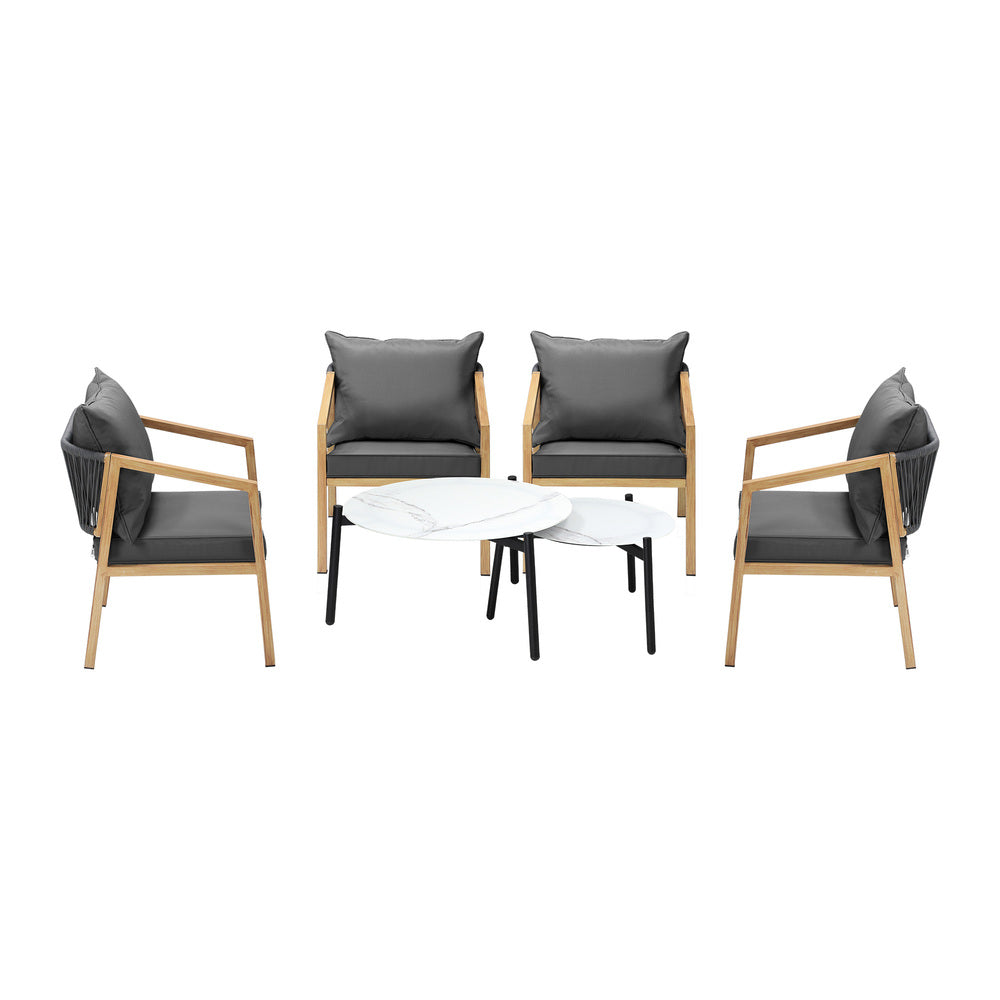 Livsip 6PCS Outdoor Patio Set White 70cm Coffee Table Set Natural Chairs