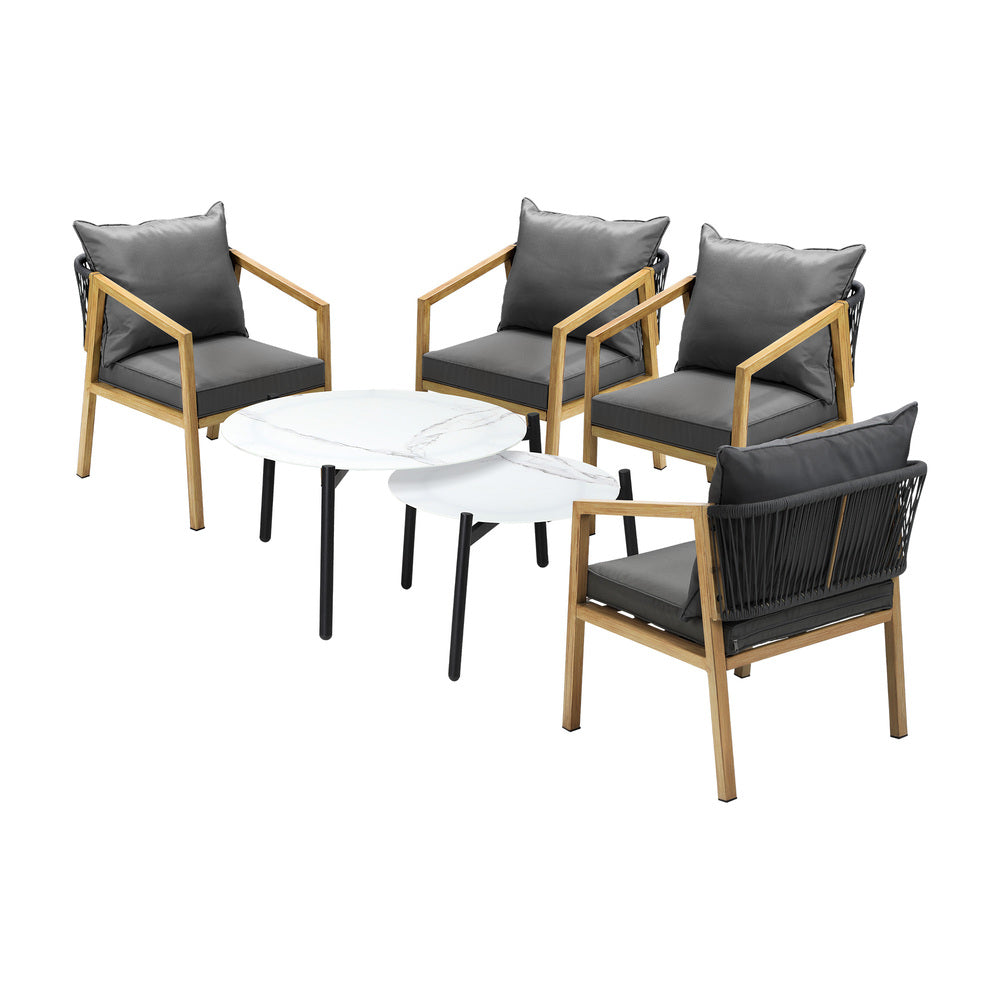 Livsip 6PCS Outdoor Patio Set White 70cm Coffee Table Set Natural Chairs