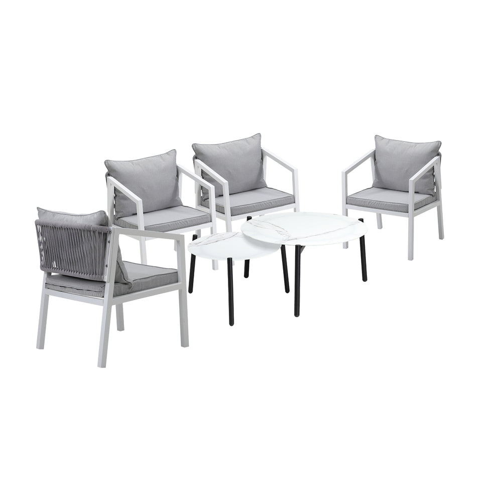 Livsip 6PCS Outdoor Patio Set White 70cm Coffee Table Set White Chairs