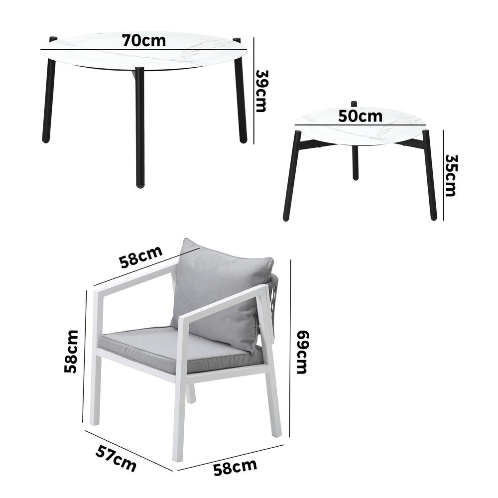 Livsip 6PCS Outdoor Patio Set White 70cm Coffee Table Set White Chairs