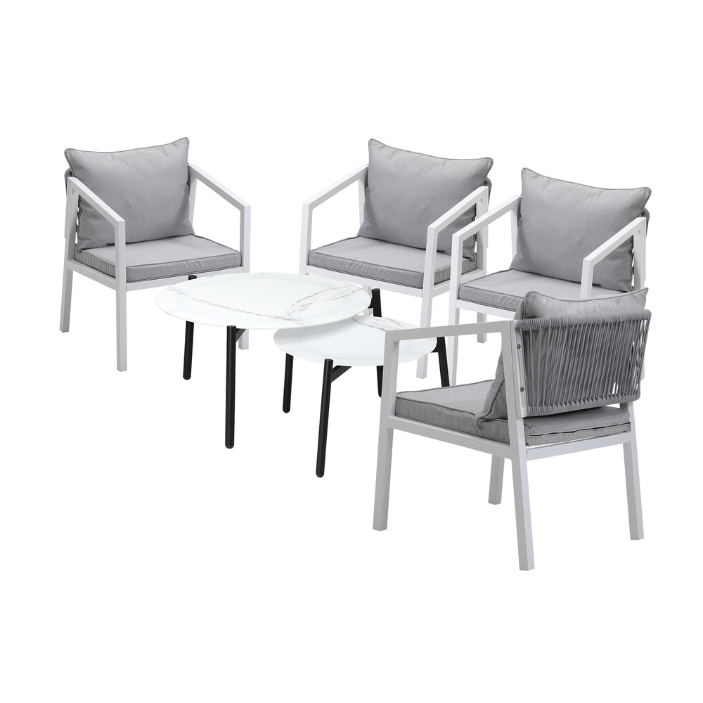 Livsip 6PCS Outdoor Patio Set White 70cm Coffee Table Set White Chairs