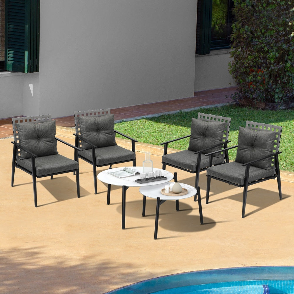 Livsip Outdoor Patio Set 2pc White Marble Table Sets 4pc Rattan Chairs