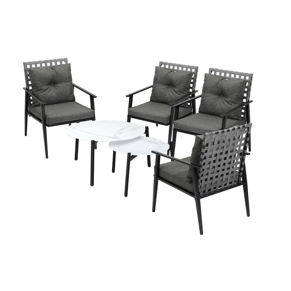 Livsip Outdoor Patio Set 2pc White Marble Table Sets 4pc Rattan Chairs