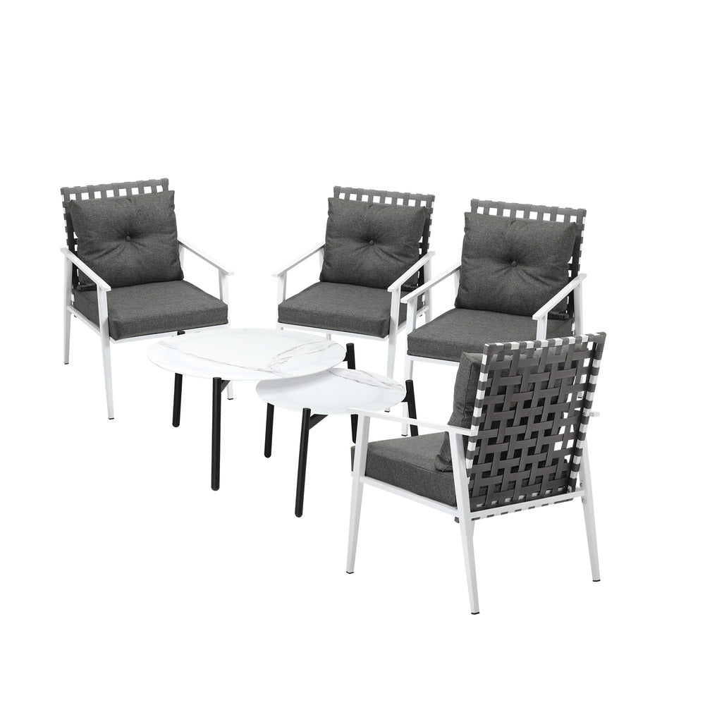 Livsip 6pc Outdoor Lounge Sets White Round Tables 4pc Rattan Chairs