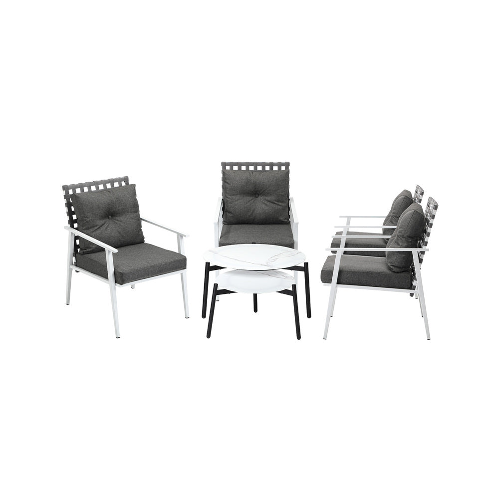 Livsip 6pc Outdoor Lounge Sets White Round Tables 4pc Rattan Chairs