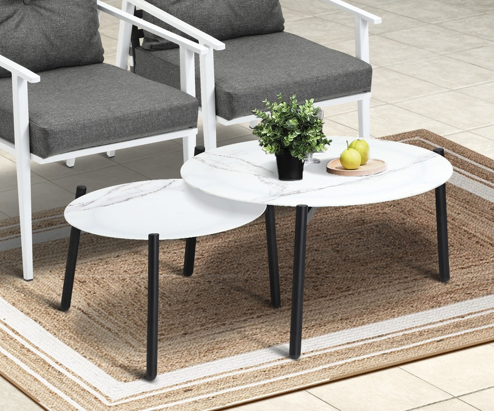 Livsip 6pc Outdoor Lounge Sets White Round Tables 4pc Rattan Chairs