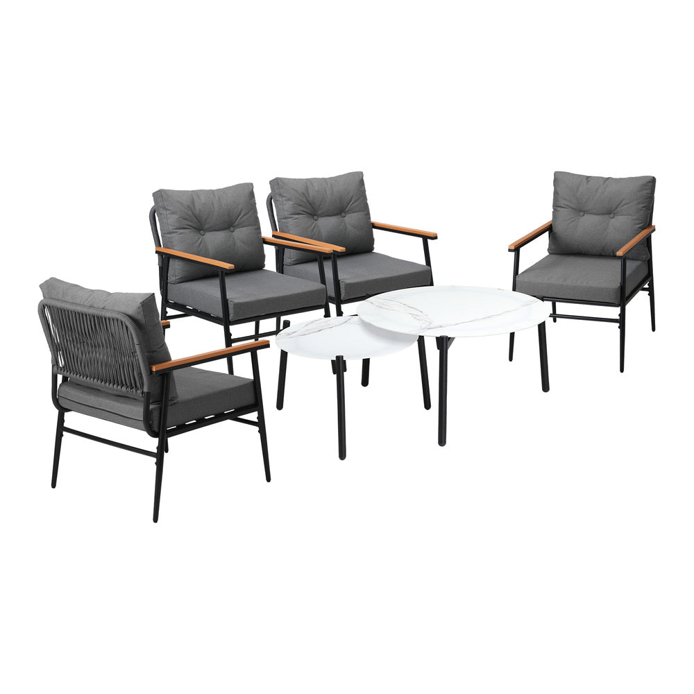 Livsip 6 Piece Outdoor Patio Set White Table Set Black Armchairs
