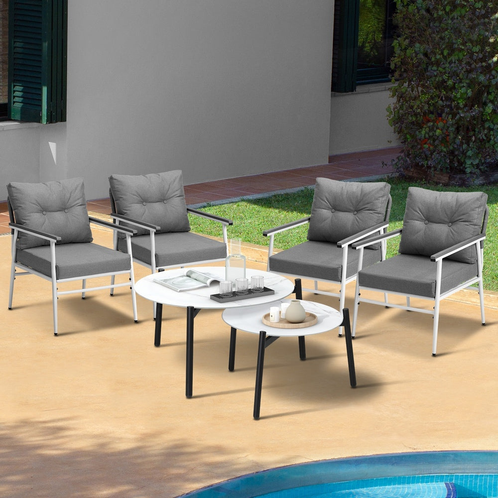 Livsip 6 Piece Outdoor Patio Set White Table Set White Armchairs