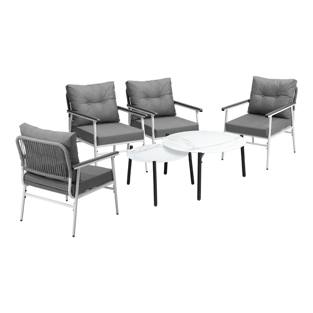 Livsip 6 Piece Outdoor Patio Set White Table Set White Armchairs