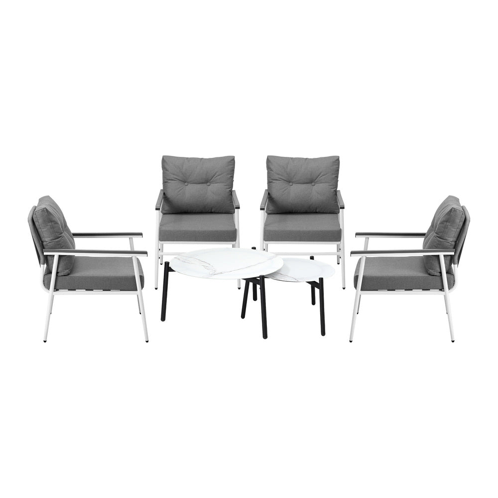 Livsip 6 Piece Outdoor Patio Set White Table Set White Armchairs