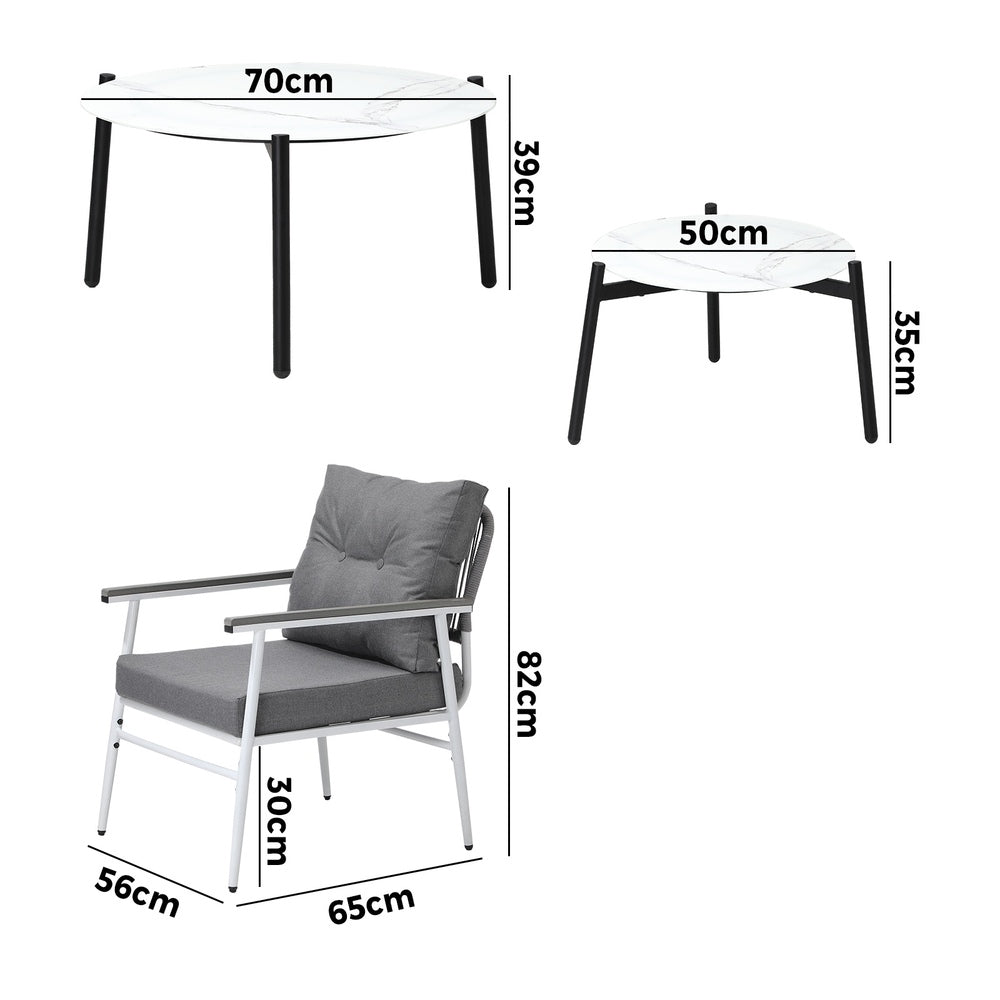 Livsip 6 Piece Outdoor Patio Set White Table Set White Armchairs