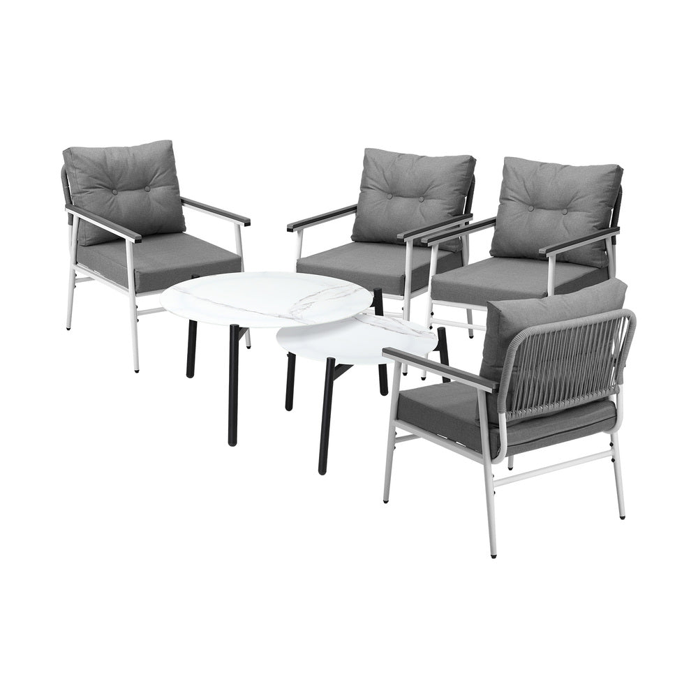 Livsip 6 Piece Outdoor Patio Set White Table Set White Armchairs