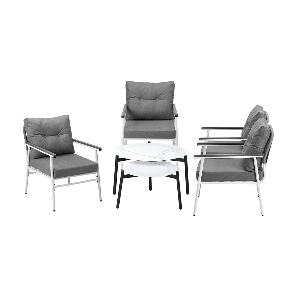 Livsip 6 Piece Outdoor Patio Set White Table Set White Armchairs