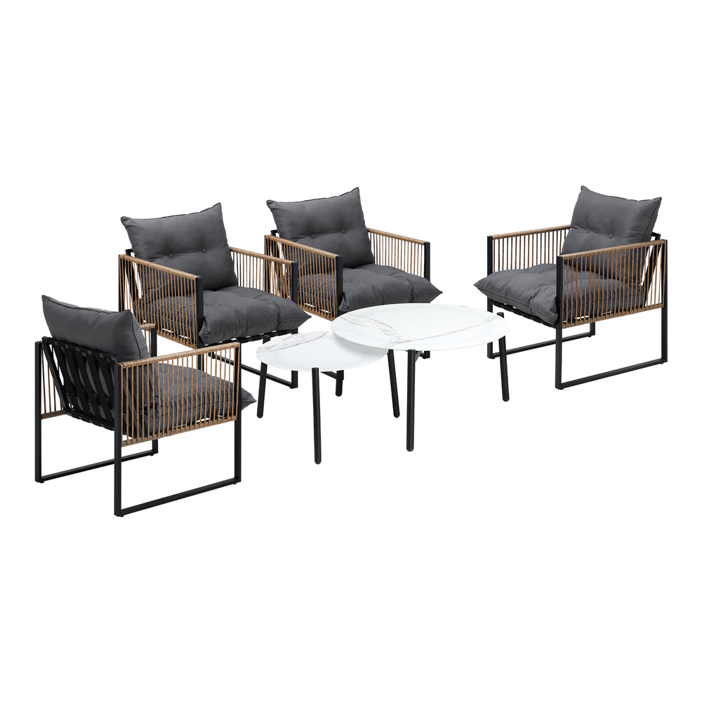 Livsip 6PCS Outdoor Patio Set White Coffee Table Set Rattan Chairs
