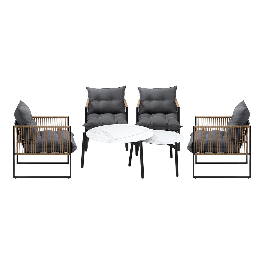 Livsip 6PCS Outdoor Patio Set White Coffee Table Set Rattan Chairs