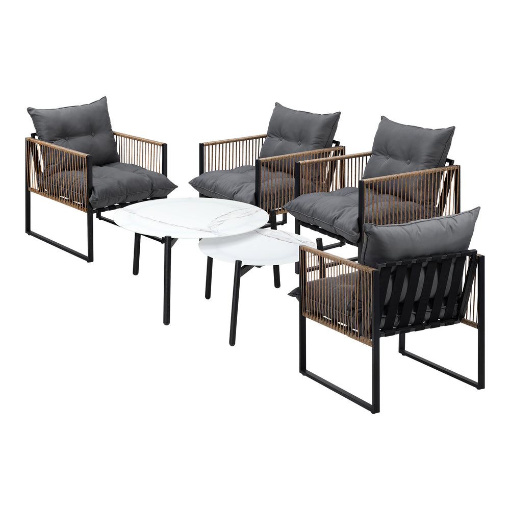 Livsip 6PCS Outdoor Patio Set White Coffee Table Set Rattan Chairs