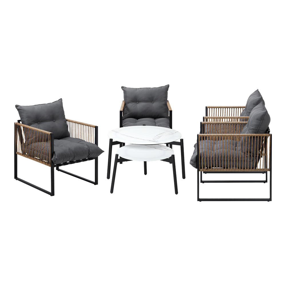 Livsip 6PCS Outdoor Patio Set White Coffee Table Set Rattan Chairs