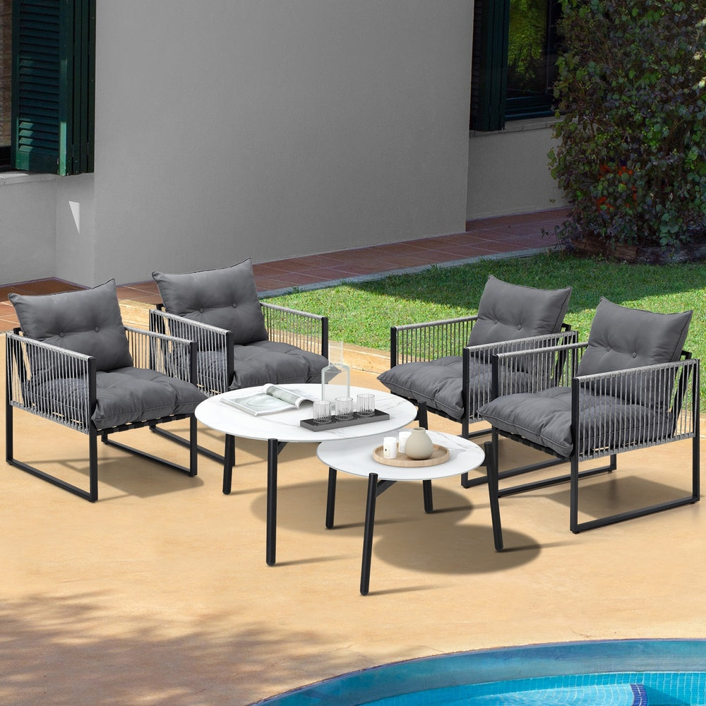 Livsip 6PCS Outdoor Patio Set White Coffee Table Set Lounge Chairs