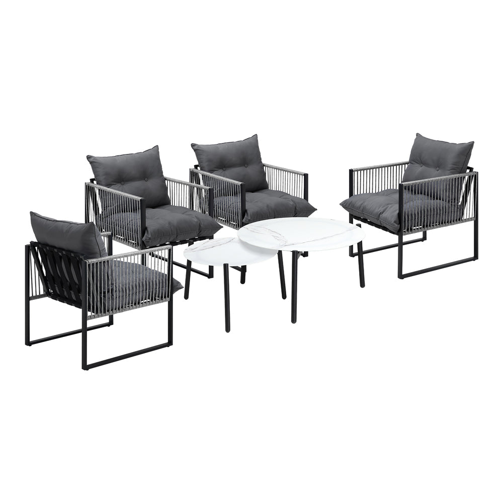 Livsip 6PCS Outdoor Patio Set White Coffee Table Set Lounge Chairs