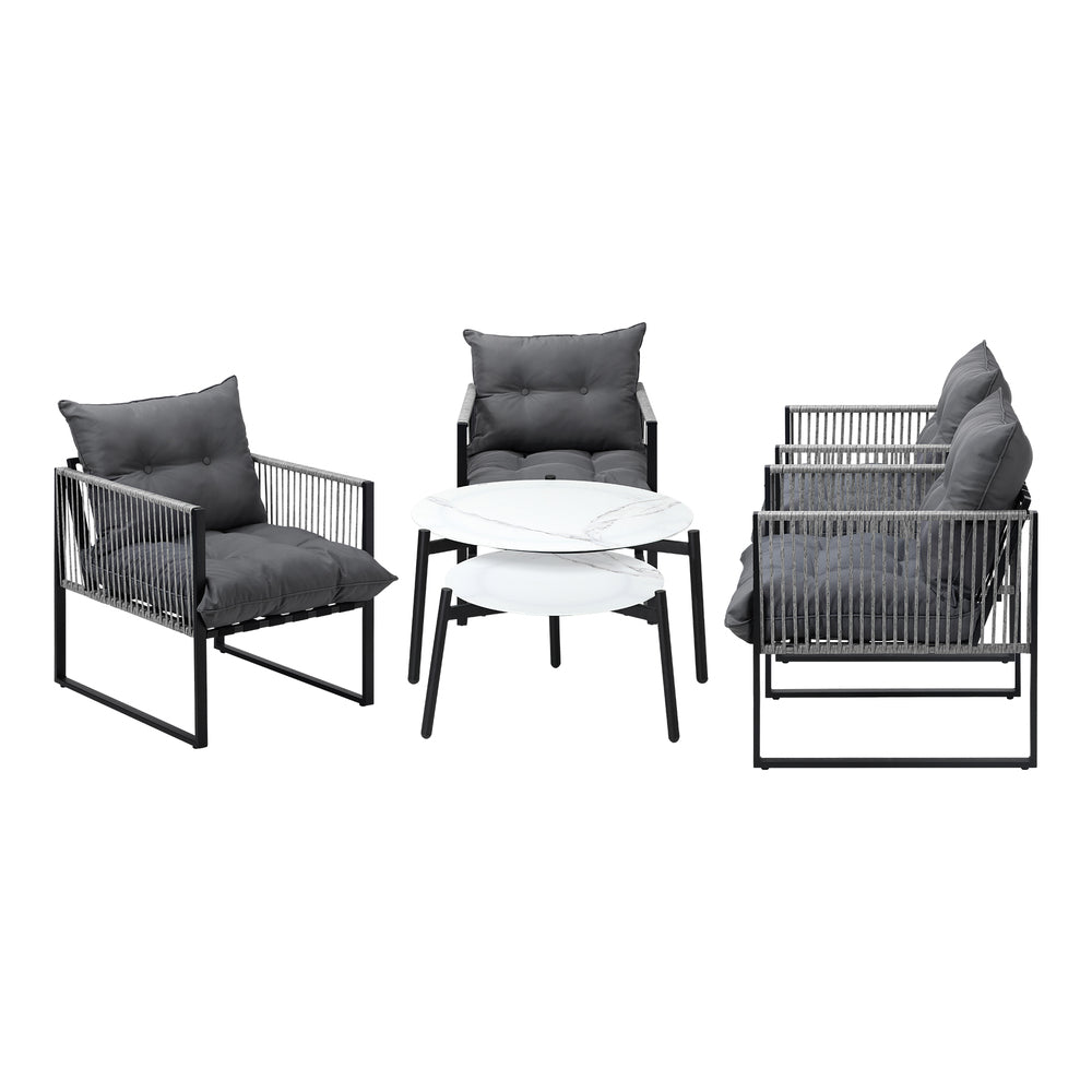 Livsip 6PCS Outdoor Patio Set White Coffee Table Set Lounge Chairs