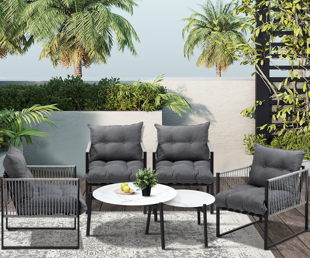 Livsip 6PCS Outdoor Patio Set White Coffee Table Set Lounge Chairs