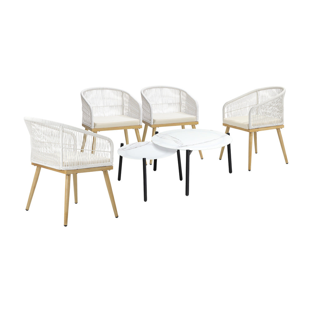 Livsip 6PCS Outdoor Patio Set White Table Sets Polyester Chair Rope