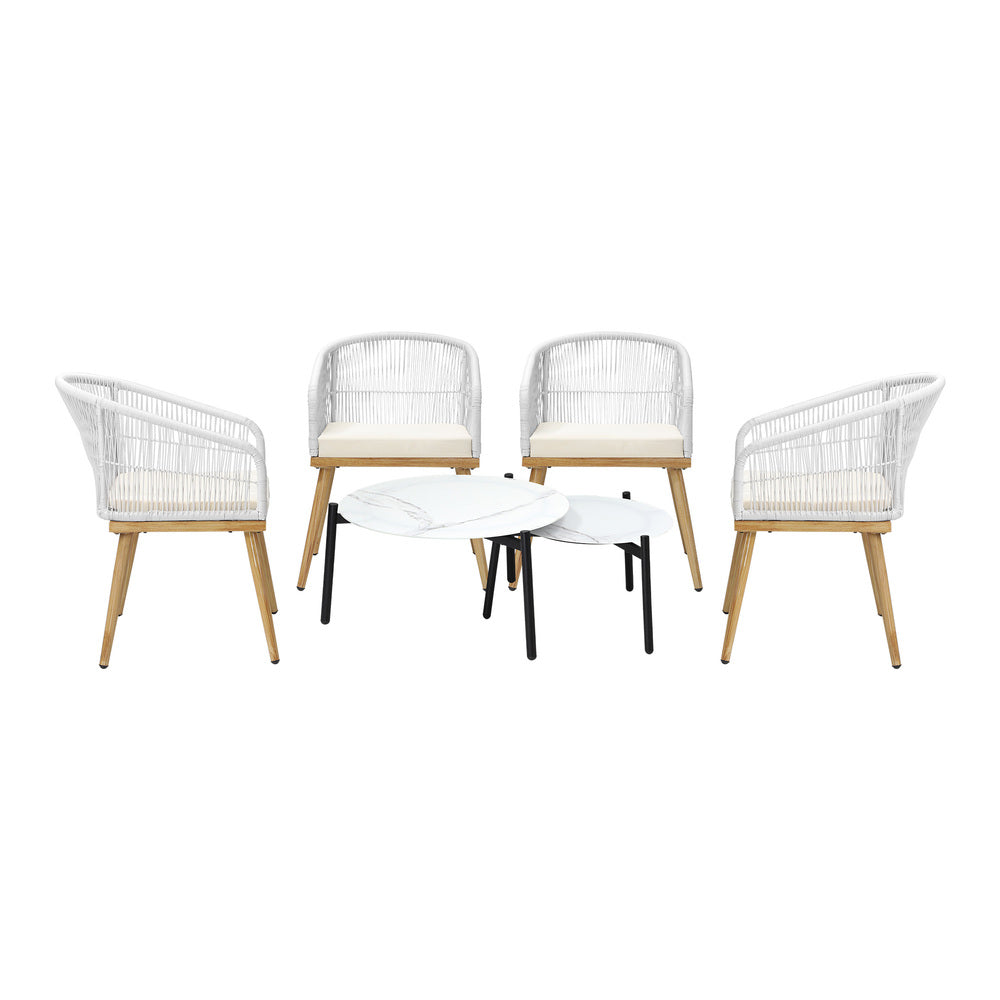 Livsip 6PCS Outdoor Patio Set White Table Sets Polyester Chair Rope