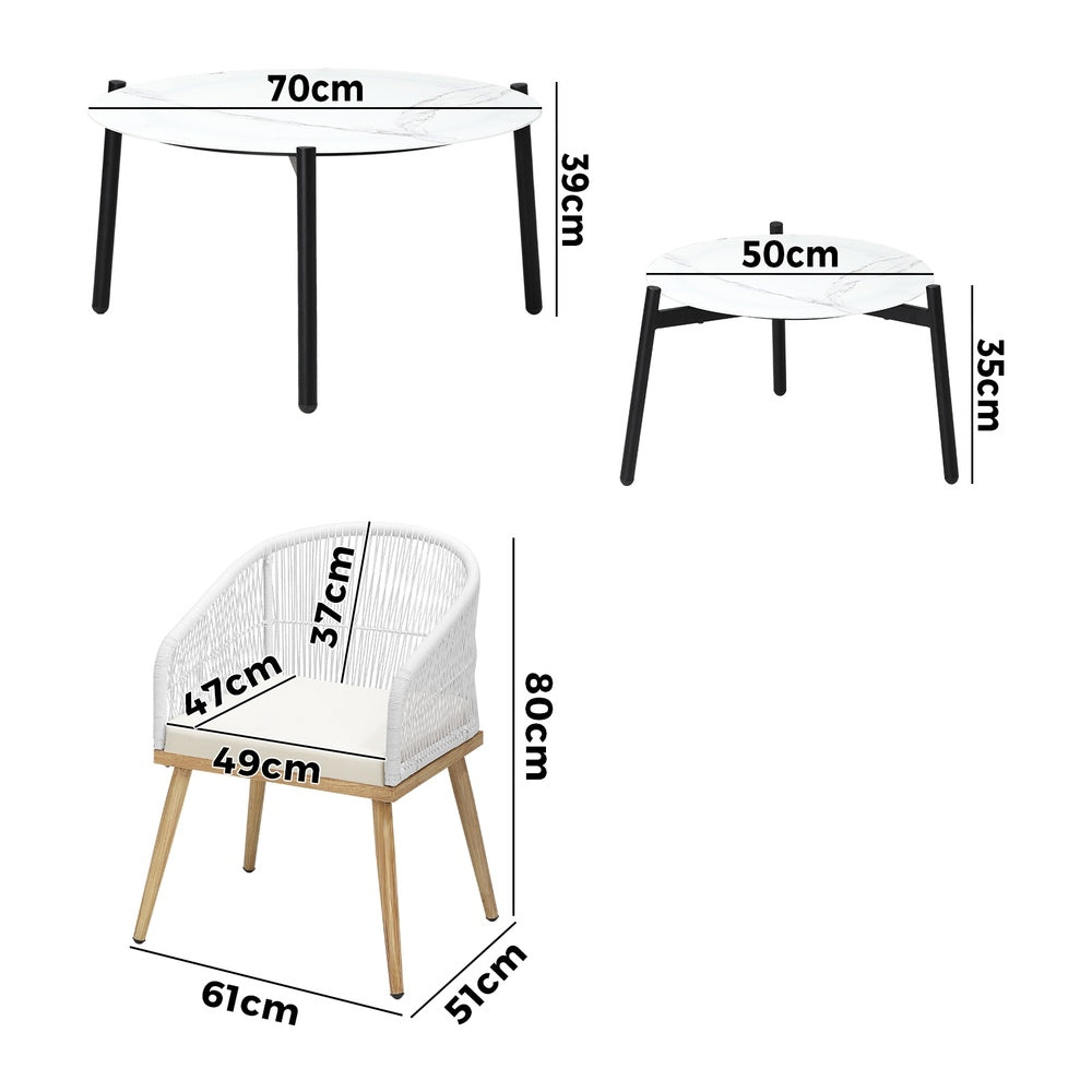 Livsip 6PCS Outdoor Patio Set White Table Sets Polyester Chair Rope