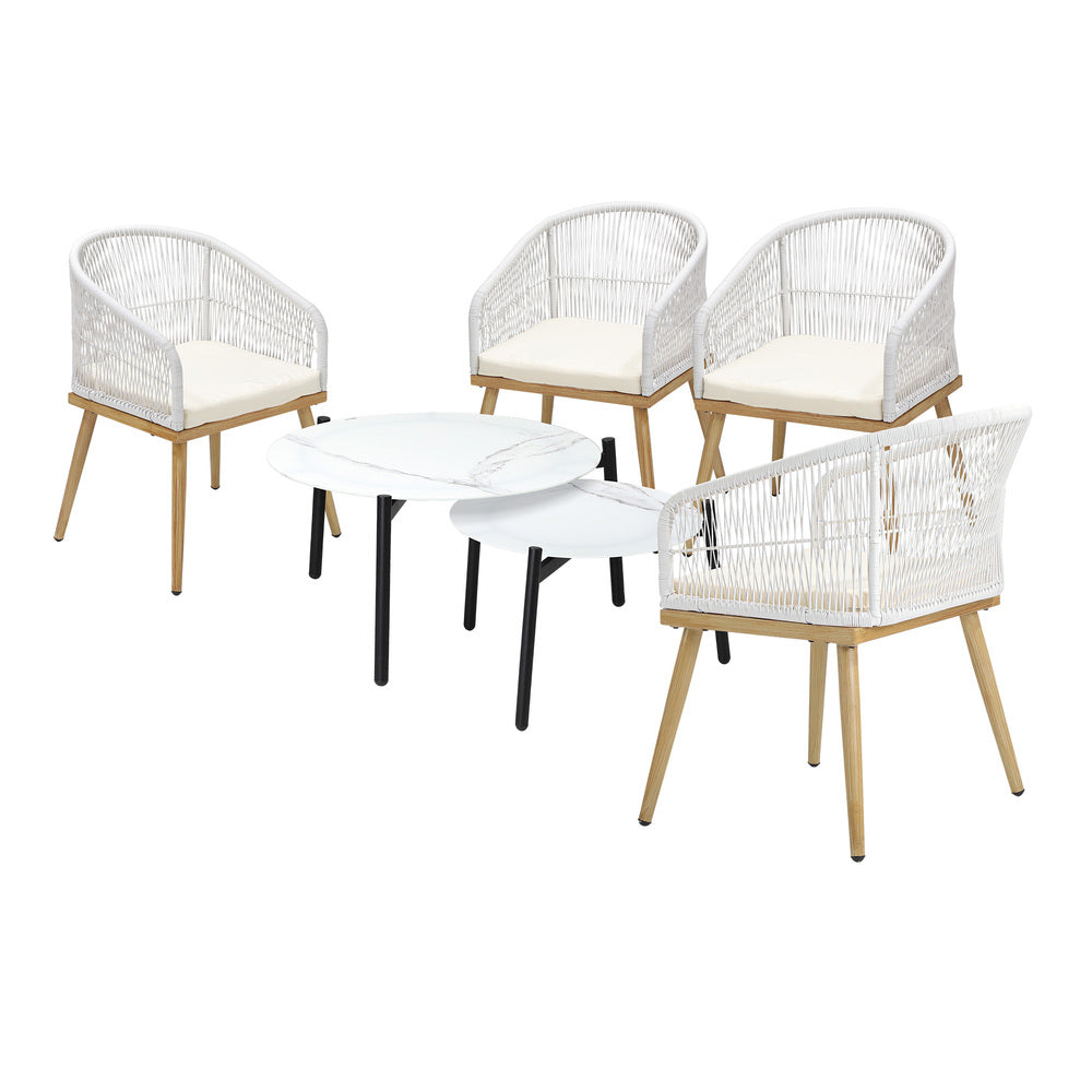 Livsip 6PCS Outdoor Patio Set White Table Sets Polyester Chair Rope