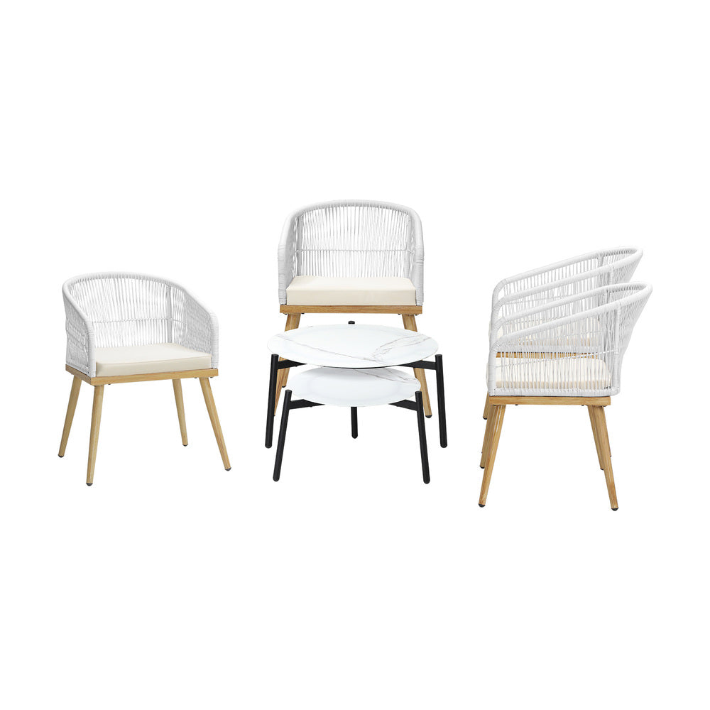Livsip 6PCS Outdoor Patio Set White Table Sets Polyester Chair Rope
