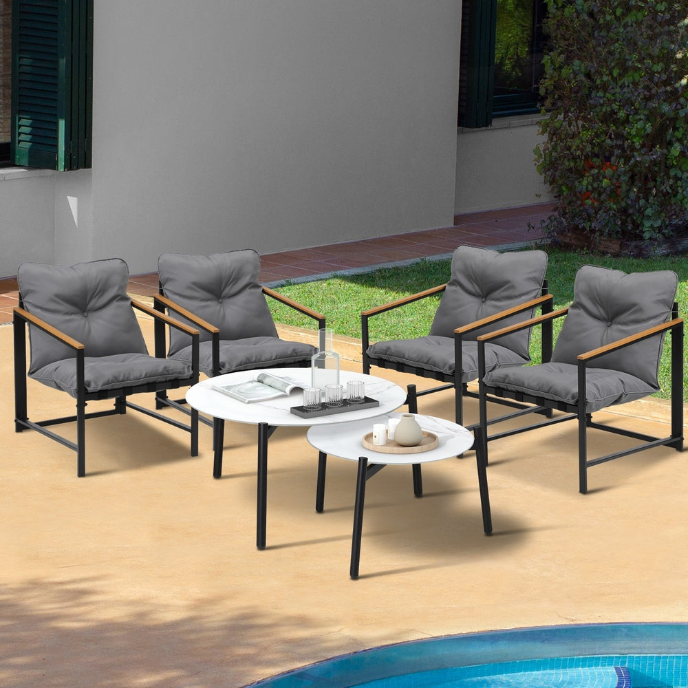 Livsip 6PC Outdoor Patio Set Round White Marble Table Sets with Chairs
