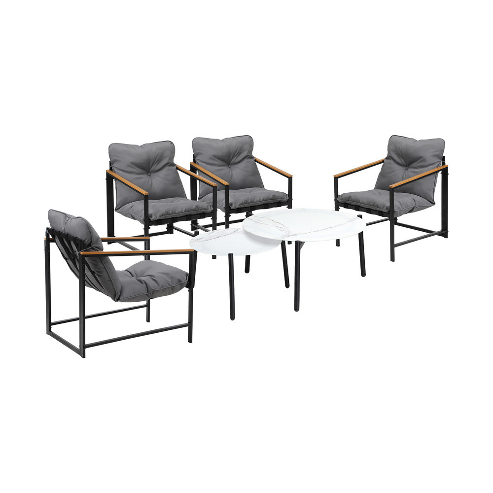 Livsip 6PC Outdoor Patio Set Round White Marble Table Sets with Chairs